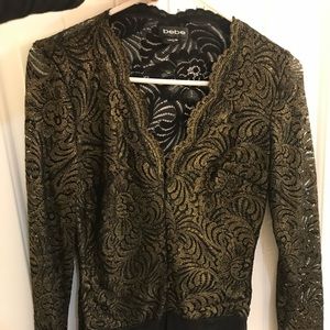 Bebe gold & black lace bodysuit XS